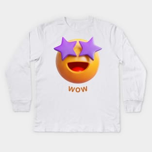 3D Wow Emoji Face - Classic Vintage Summer Kids Long Sleeve T-Shirt